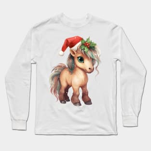 Wild Mustang in Santa Hat Long Sleeve T-Shirt